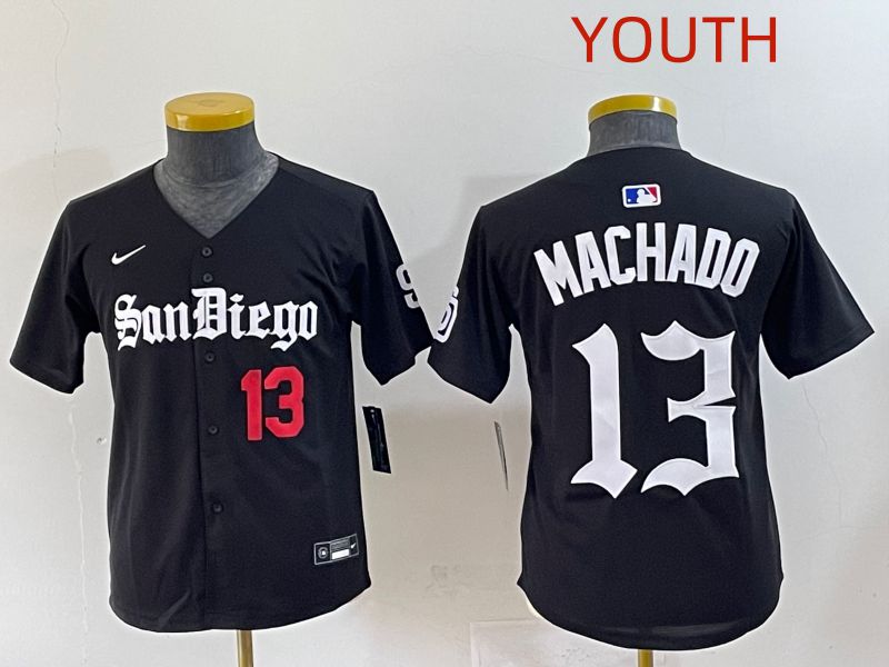 Youth 2025 San Diego Padres #13 Machado Black Five generations Joint Name Nike MLB Jersey style 5->youth mlb jersey->Youth Jersey